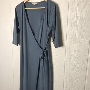 SYNERGY LT BLUE ORGANIC COTTON WRAP DRESS SZ. L